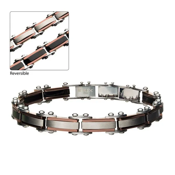 Steel Rose Gold & Black IP Reversible Bracelet Woelk's House of Diamonds Russell, KS