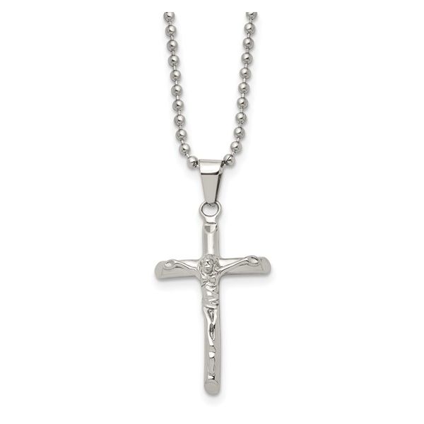 Stainless Steel Polished Crucifix Pendant on a 20 inch Ball Chain Necklace Young Jewelers Jasper, AL