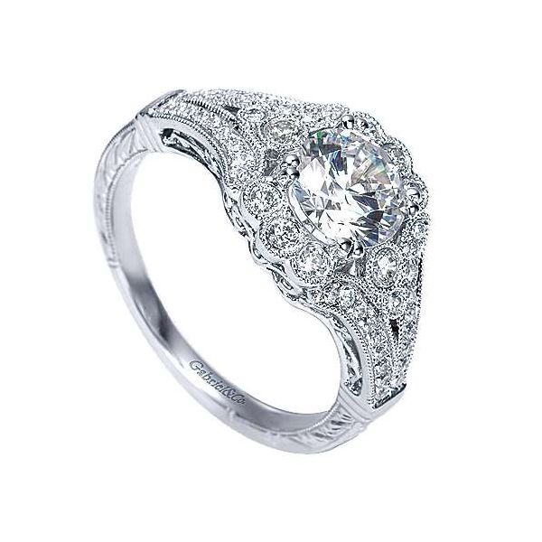 Gabriel & Co Platinum Floral Halo Engagement Ring Image 3 Your Jewelry Box Altoona, PA