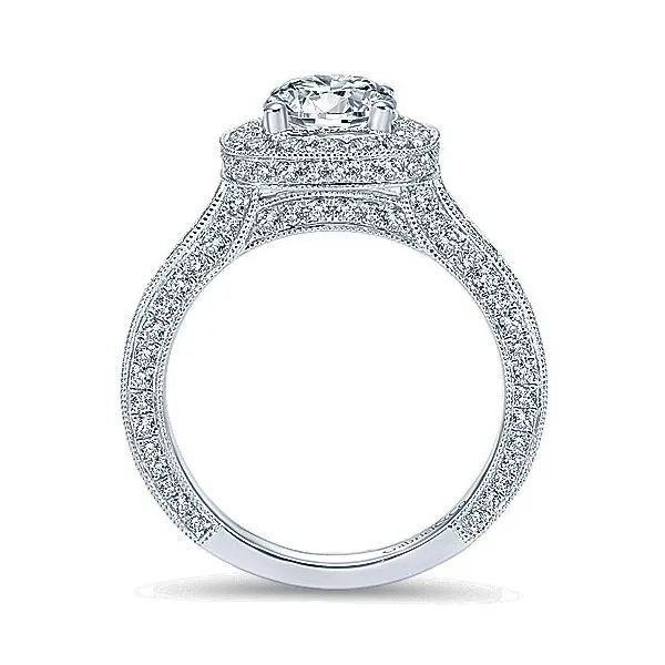 Gabriel & Co 14K Diamond Halo Millgrain Engagement Ring Image 2 Your Jewelry Box Altoona, PA