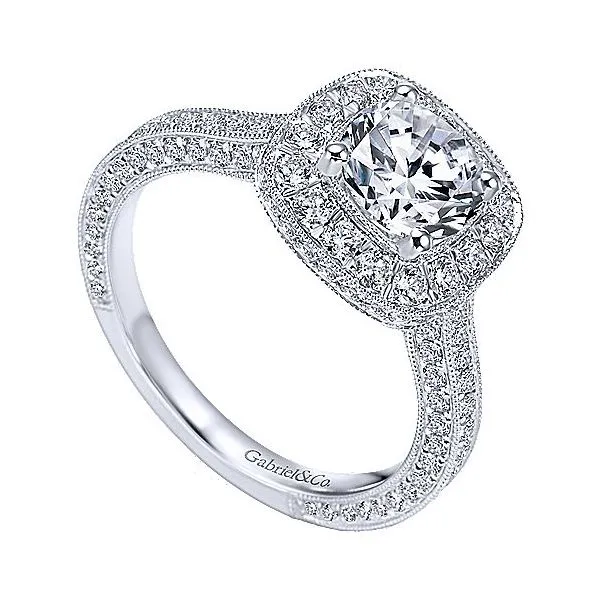 Gabriel & Co 14K Diamond Halo Millgrain Engagement Ring Image 3 Your Jewelry Box Altoona, PA