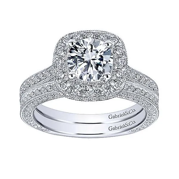 Gabriel & Co 14K Diamond Halo Millgrain Engagement Ring Image 4 Your Jewelry Box Altoona, PA