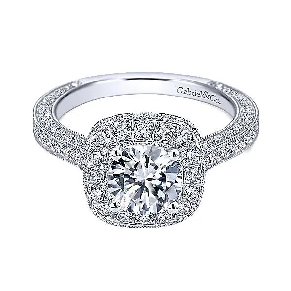 Gabriel & Co 14K Diamond Halo Millgrain Engagement Ring Your Jewelry Box Altoona, PA