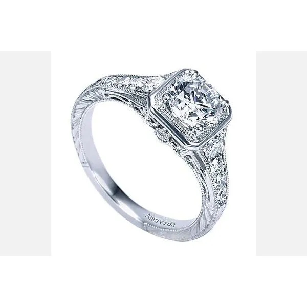 Amavida 18K White Gold Diamond Vintage Engagement Ring Image 2 Your Jewelry Box Altoona, PA