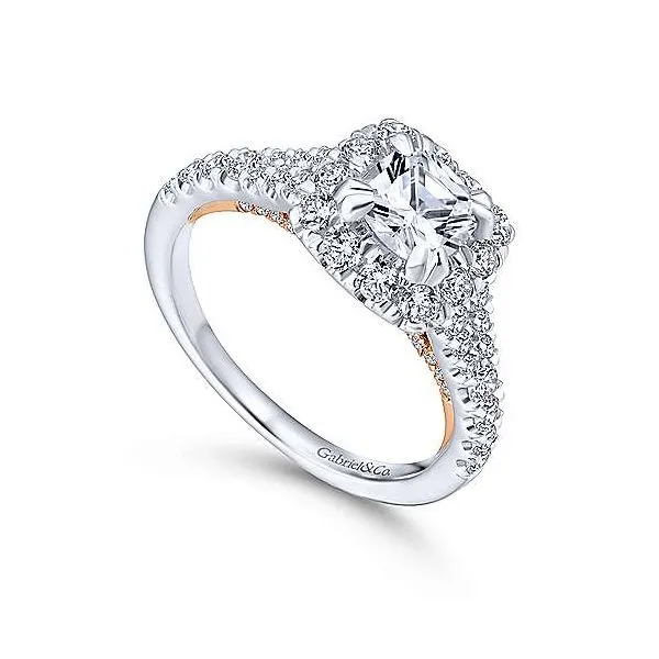 14K White & Rose Gold Cushion Cut Halo Diamond Engagement Mounting Image 3 Your Jewelry Box Altoona, PA