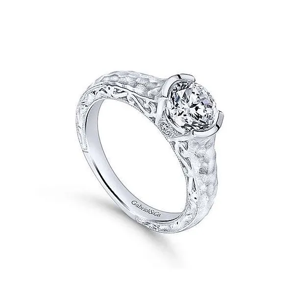 14K White Gold Hammered Diamond Solitaire Engagement Mounting Image 2 Your Jewelry Box Altoona, PA