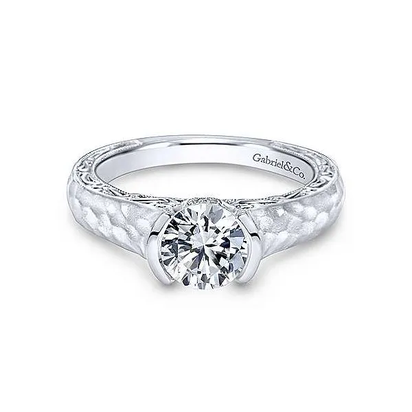 14K White Gold Hammered Diamond Solitaire Engagement Mounting Your Jewelry Box Altoona, PA
