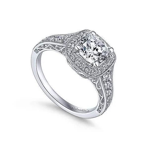 14K White Hold Diamond Halo Antique Engagement Mounting Image 3 Your Jewelry Box Altoona, PA