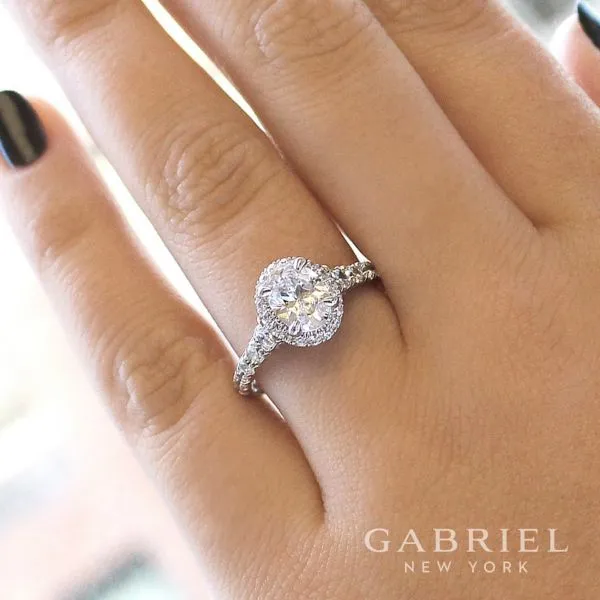 Gabriel Co White Gold Oval Diamond Halo Engagement Mounting