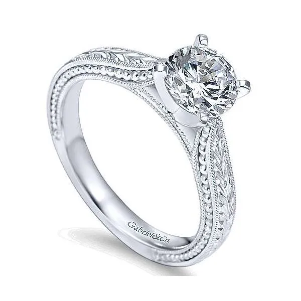 14K White Gold Hand Engraved Solitaire Engagement Mounting Image 3 Your Jewelry Box Altoona, PA