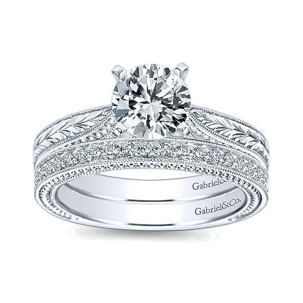 14K White Gold Hand Engraved Solitaire Engagement Mounting Image 4 Your Jewelry Box Altoona, PA