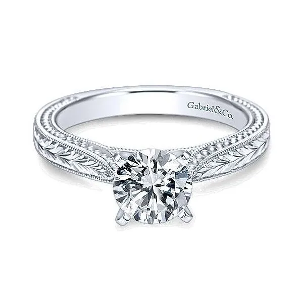 14K White Gold Hand Engraved Solitaire Engagement Mounting Your Jewelry Box Altoona, PA
