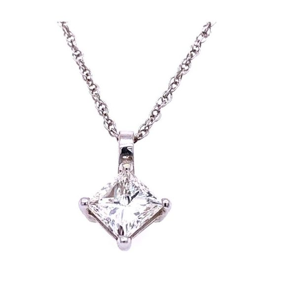 14 Karat White Gold Diamond Princess Solitaire Pendant Image 2 Your Jewelry Box Altoona, PA