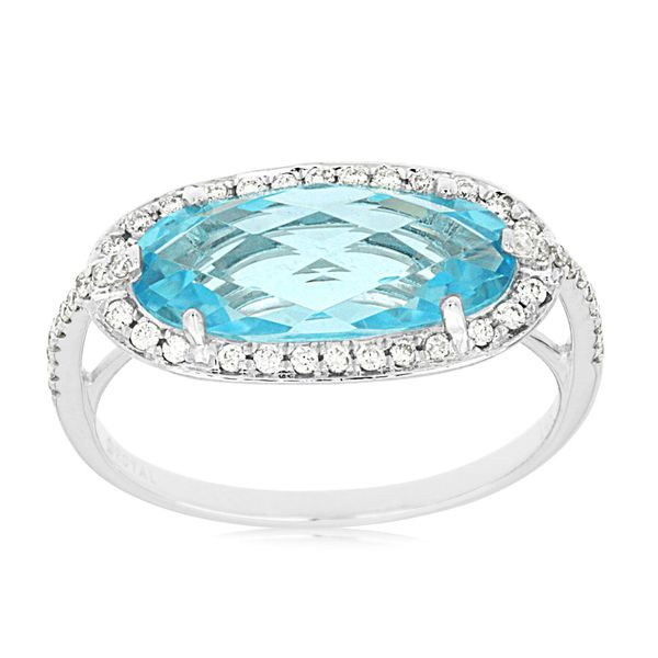 14K SKY BLUE TOPAZ EAST WEST RING W/ DIAMOND ACCENTS Your Jewelry Box Altoona, PA