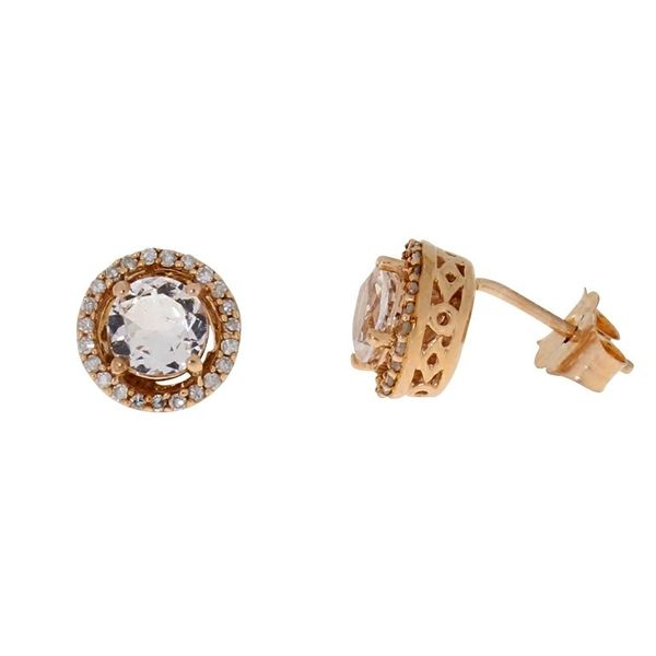 Rose Gold Round Morganite Halo Diamond Stud Earring Your Jewelry Box Altoona, PA