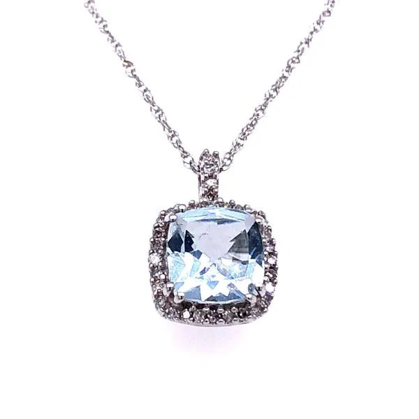 14K WG  AQUA DIA HALO PEND 0.25TDW Image 2 Your Jewelry Box Altoona, PA