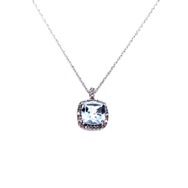 14K WG  AQUA DIA HALO PEND 0.25TDW Your Jewelry Box Altoona, PA