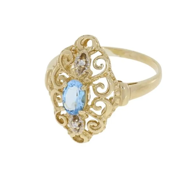 Estate 10K YG Blue Topaz Diamond Filigree Ring Image 2 Your Jewelry Box Altoona, PA