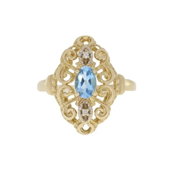Estate 10K YG Blue Topaz Diamond Filigree Ring Your Jewelry Box Altoona, PA