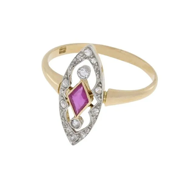 Estate 18K Yellow Gold Kite Shape Ruby Diamond Ring Image 2 Your Jewelry Box Altoona, PA