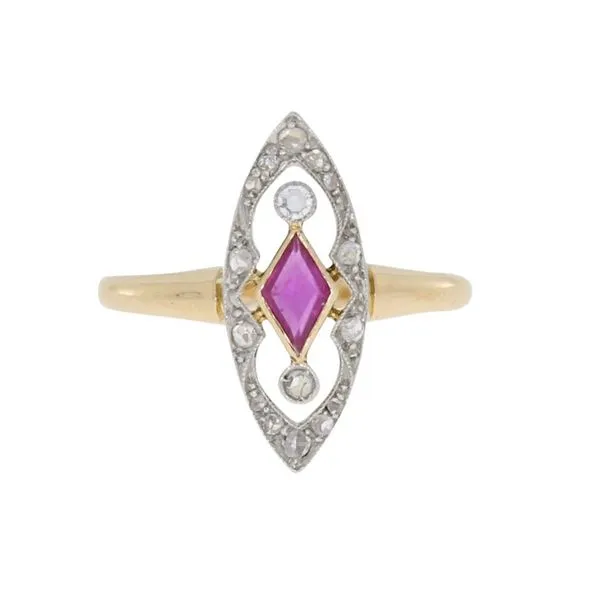 Estate 18K Yellow Gold Kite Shape Ruby Diamond Ring Your Jewelry Box Altoona, PA
