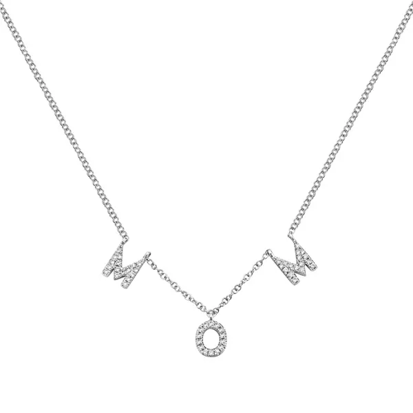14KT WHITE GOLD DIAMOND \MOM\ NECLACE