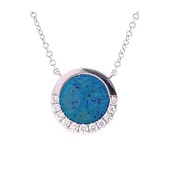 14KT WHITE GOLD LAB GROWN OPAL AND DIAMOND NECKLACE similar item image