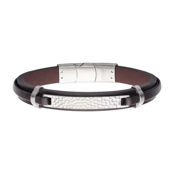 Brown Leather Strapped with Hammered ID Bracelet similar item image