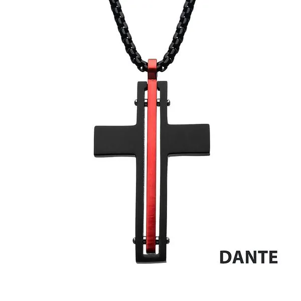 Dante - Black & Red Matte Thin Red Line Cross Pendant with Round Box Chain similar item image