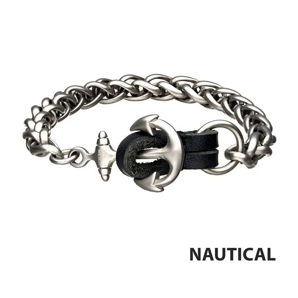 Stainless Steel & Antiqued Finish Anchor with Black Leather Chain Bracelet Z's Fine Jewelry Peoria, AZ
