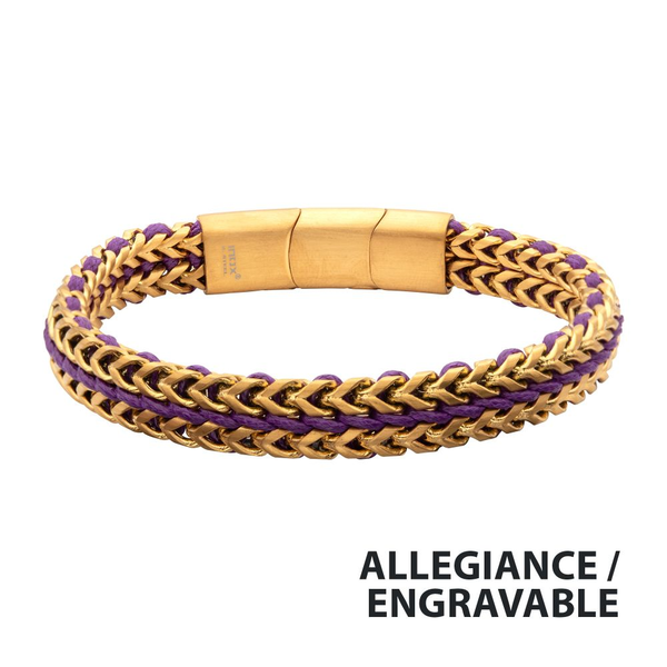 Matte Finish Gold IP Stainless Steel Foxtail Chain with Purple Wax Cord Bracelet Z's Fine Jewelry Peoria, AZ