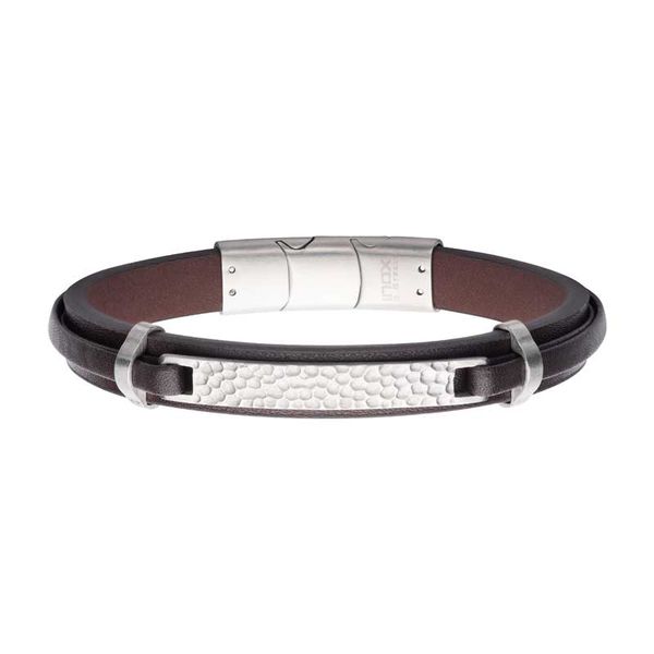 Brown Leather Strapped with Hammered ID Bracelet Z's Fine Jewelry Peoria, AZ