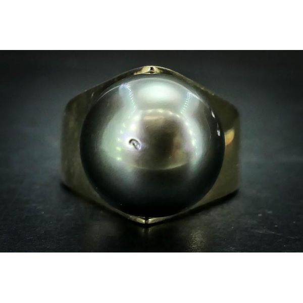 Estate 14k Yellow Gold 12mm South Seas Black Pearl Solitaire Ring 9.5g i6820 Image 2 Estate Jewelers Toledo, OH
