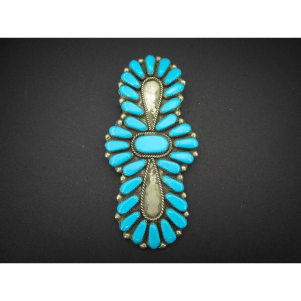 LARGE Vintage Sterling Old Pawn Navajo Natural Turquoise Pin Pendant 29.4g i9431 Estate Jewelers Toledo, OH
