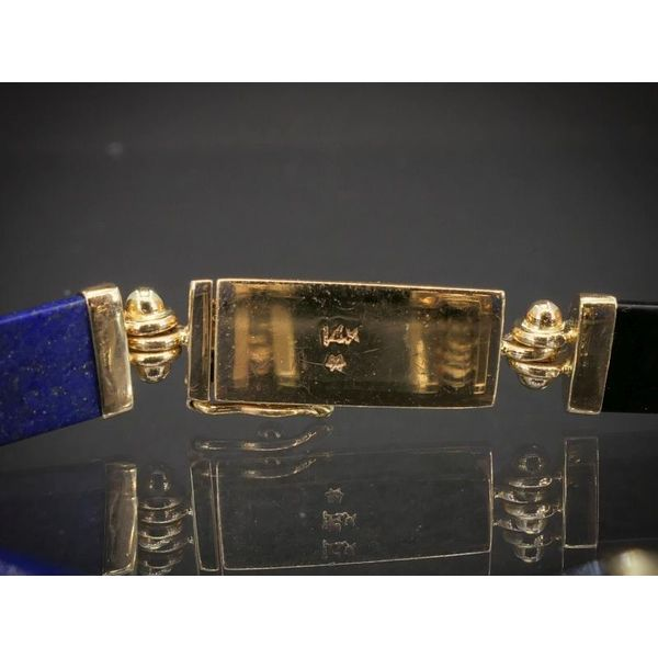 Estate 14k Yellow Gold Natural Black Onyx & Lapis Bracelet 13g 7"L i7665 Image 4 Estate Jewelers Toledo, OH