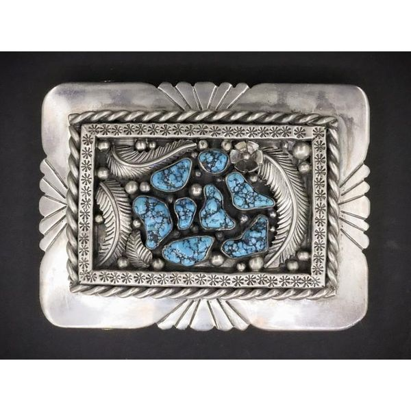 Vintage Navajo Eagle Sterling Silver Belt Buckle with Turquoise