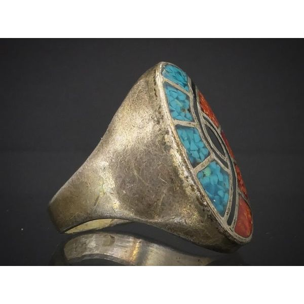 Item #960M- Large Vintage Navajo Turquoise and Coral Sterling