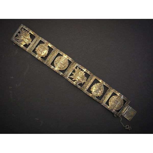 Vintage Sterling Signed Mexico Mayan Tribal Panel Link Bracelet 52g 6.75"L i8106 Image 2 Estate Jewelers Toledo, OH