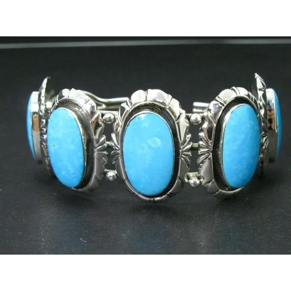 Vintage Sterling Silver 925 Navajo Natural Turquoise Cuff Br