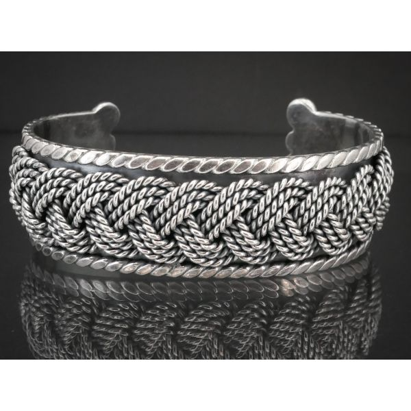 Mexican Sterling Wide Braided Cuff Bracelet - Garden Party Collection  Vintage Jewelry
