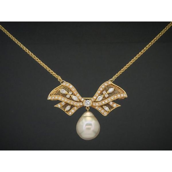 18k Yellow Gold 13.8mm Baroque Pearl & 1.7ctw Diamond Necklace 18.4g 17"L i11298 Image 2 Estate Jewelers Toledo, OH