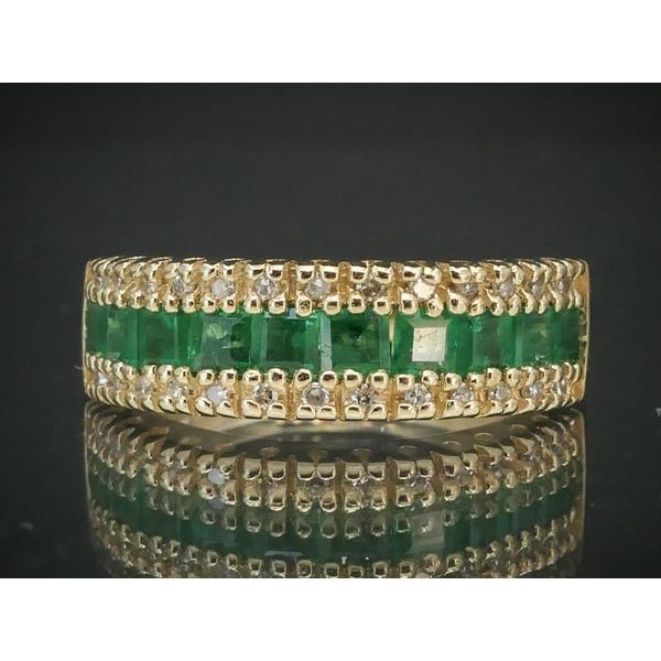 Estate 14k Yellow Gold EFFY Natural Emerald & Diamond Band Ring 4.9g i11414 Estate Jewelers Toledo, OH