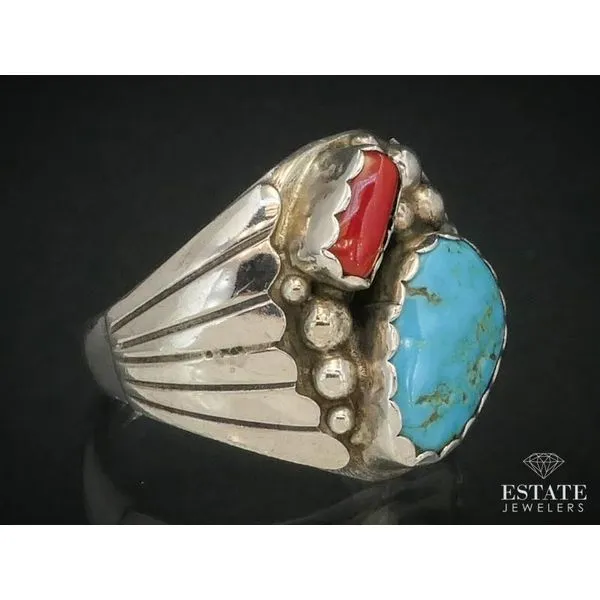 Mens turquoise deals and coral rings