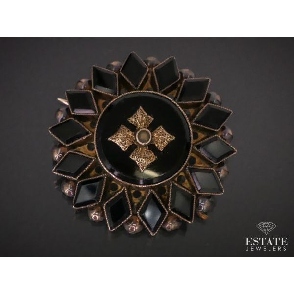 Color Blossom Double Star Pendant, Yellow Gold, Onyx And Diamond