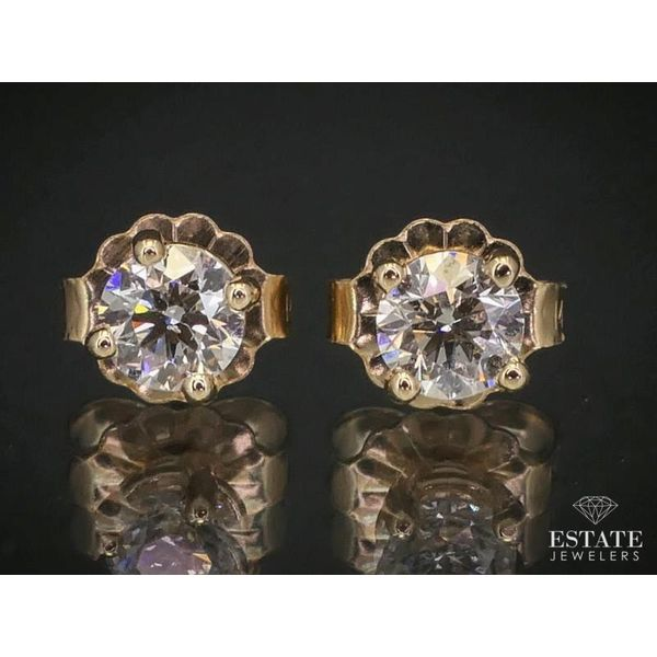 NEW 14k Yellow Gold Round Cut .50ctw Natural Diamond Stud Earrings i12076 Image 2 Estate Jewelers Toledo, OH