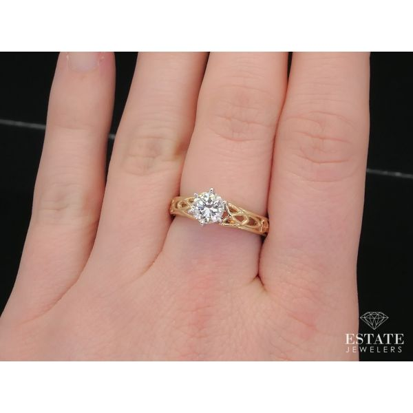 14k Two Tone Gold Round Natural .78ct Diamond Celtic Solitaire Ring 3g i9978 Image 5 Estate Jewelers Toledo, OH