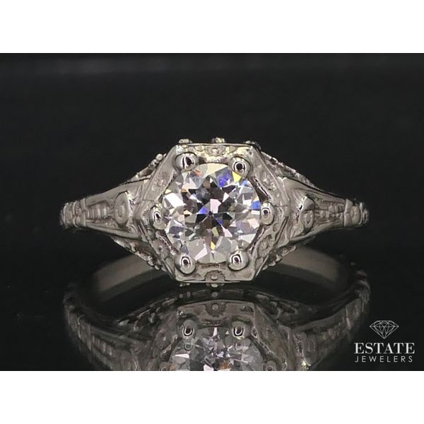 Antique 14k White Gold European Cut .61ct Diamond Filigree Ladies Ring 2g i12255 Estate Jewelers Toledo, OH