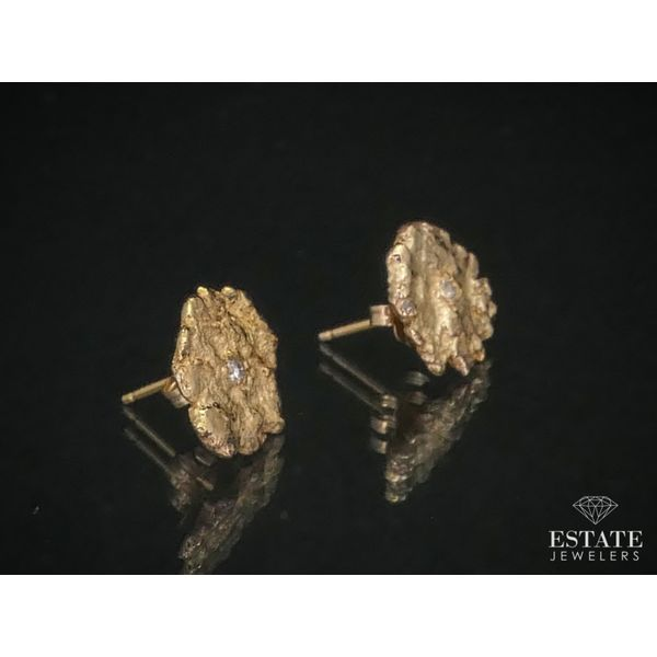 Vintage 14k Yellow Gold Natural .04ctw Diamond Nugget Stud Earrings 3.8g i12276 Image 2 Estate Jewelers Toledo, OH