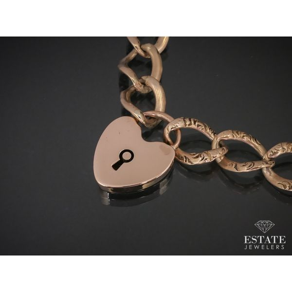 Antique Victorian 10k Rose Gold Heart Lock Link Charm Bracelet 13g 7.75"L i12299 Image 2 Estate Jewelers Toledo, OH