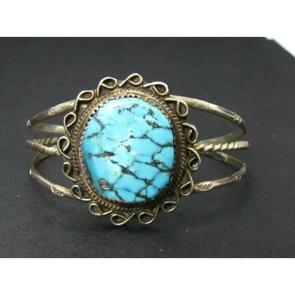 Vintage Sterling Silver 925 Navajo Natural Turquoise Cuff Br